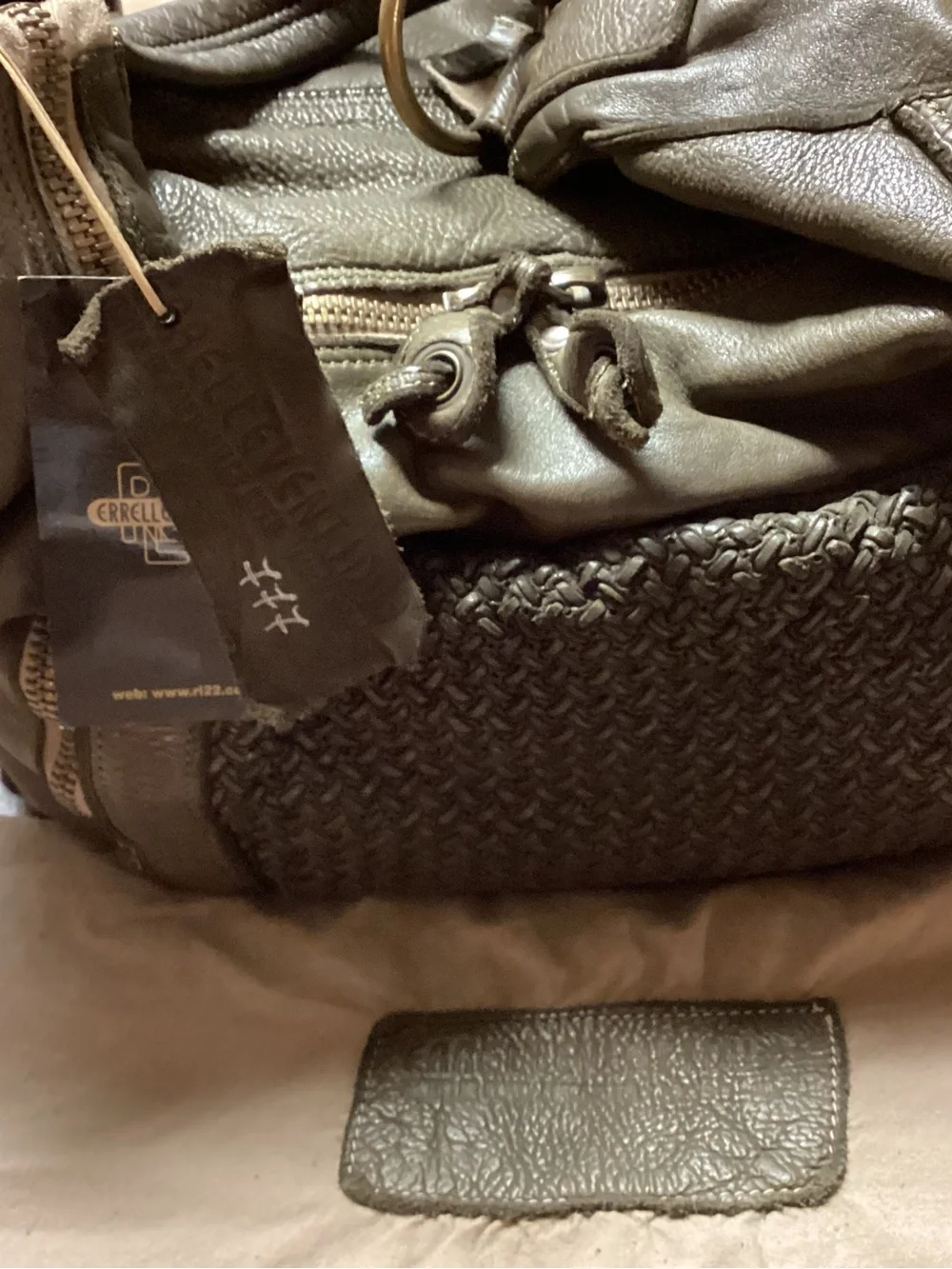 Woven Leather Hobo Bag in Olive